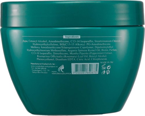To jest turkusowa puszka z listą składników produktu kosmetycznego lub pielęgnacyjnego z tyłu.