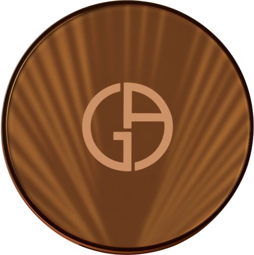 A brown circular logo with a stylized letter 'G' and separator within a circle, radiating lines background.