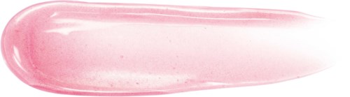 En pink makeup børstestrøg med blank finish på sort baggrund.