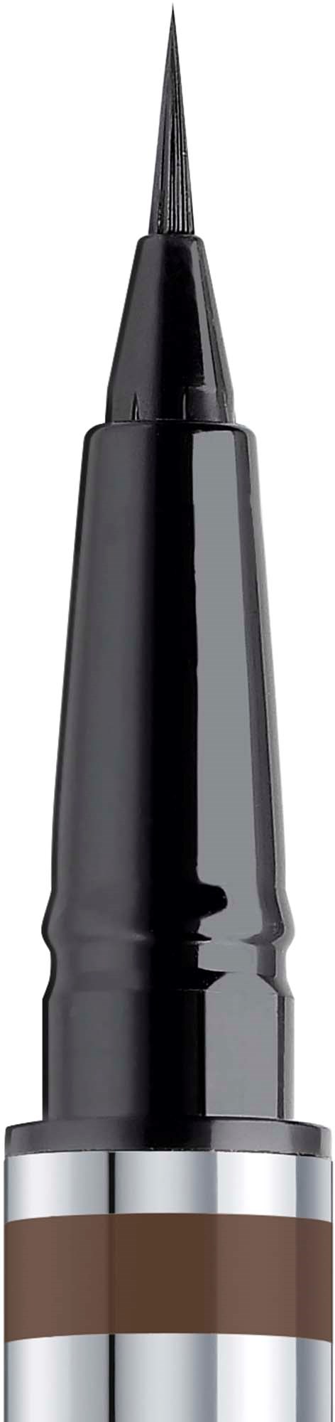A black eyeliner pen with a pointed tip and silver accents, standing vertically against a white background.