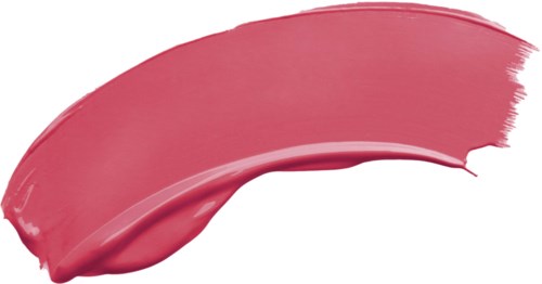 Ett rosa läppstiftstreck med slät, glänsande textur på en vit bakgrund.