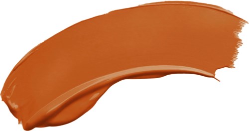 Eine glatte, geschwungene Linie von warmem braunem Foundation oder Concealer auf weißem Hintergrund.