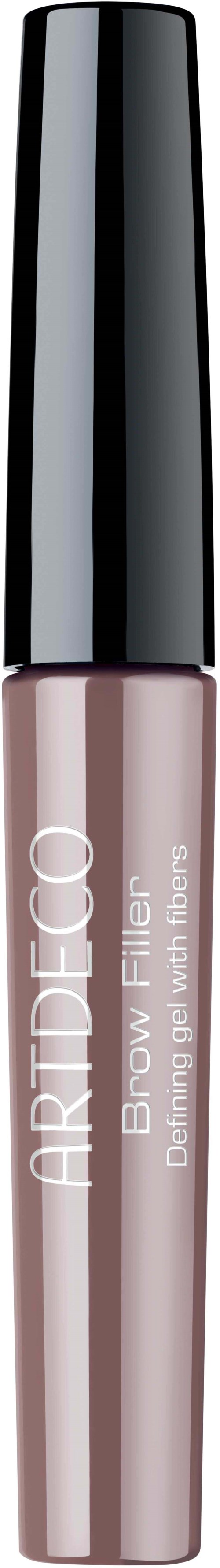 A brow filler tube with a black cap and light brown liquid inside. ARTDECO brand on the tube.