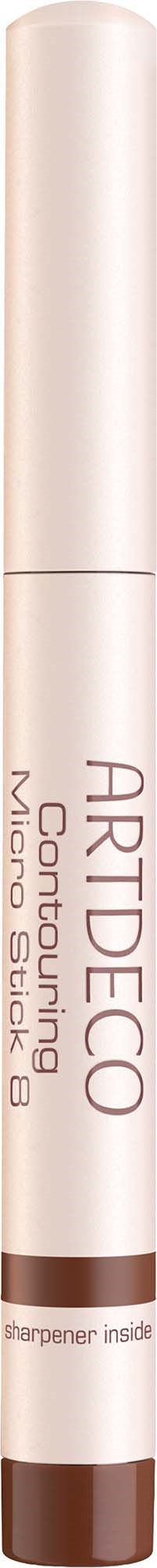 A beige and brown retractable makeup pencil labeled ARTDECO Contouring MyMilano Stick with a sharpener inside.