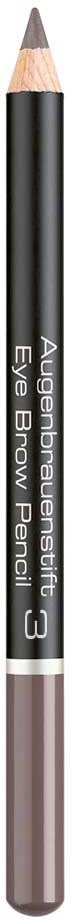 A black eye brow pencil with a light brown tip and inscription on the side.