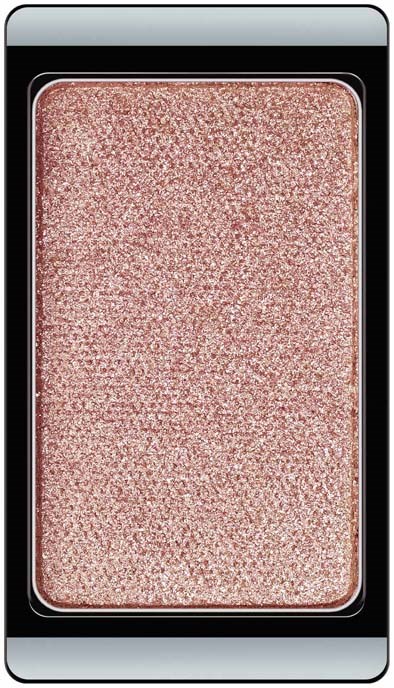 En smartphone med en lys rosa glitrende skærm og sort ramme.