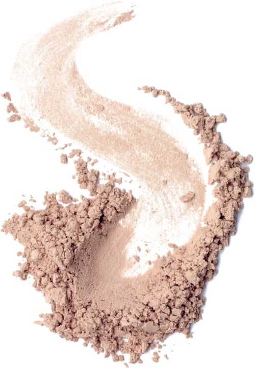 Loose powder with a swirl pattern and scattered residue around it.