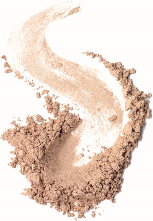 Brown powder in a swirl shape with loose, crumbly edges.