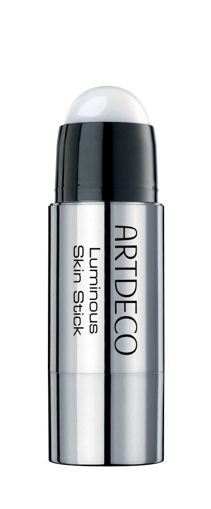 En silver och svart pinne med en vit sfärisk topp, märkt 'ARTIDECU Luminoous Skin Stick.'