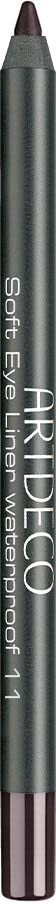 En grå penna med svart tippar och lila lock, märkning "ARIDILO Soft Eyeliner Waterproof 11" på kroppen.