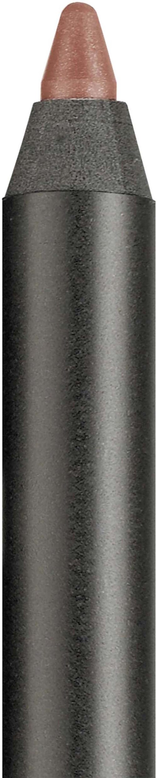 En makeup-stift med brun spids og sort krop, sandsynligvis en eyeliner eller læbeprodukt.