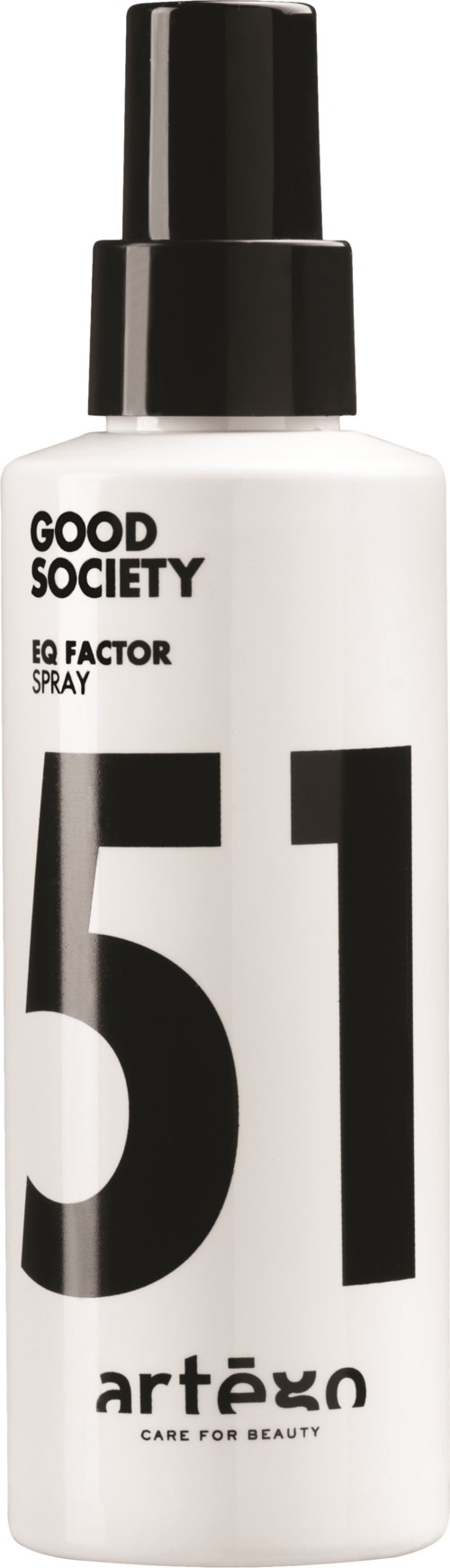 En hvid sprayflaske med sort låg og stort sort nummer 51. Mærkerne 'Good Society' og 'artego' er på den.