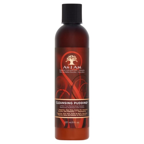 En brun flaska med svart lock, märkt som rengöringspudding för huden, innehåller naturliga ingredienser som aloe och gurka.