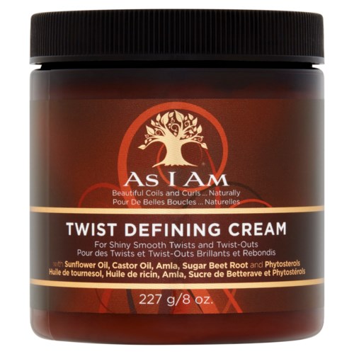 Ett brunt krus för Twist Defining Cream för glansigt, smidigt hår, med solrosolja, ricinolja och sockerbetor.