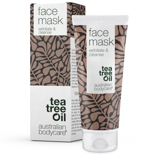 Kasvonaamio, jossa on teepuuöljyä, kuorintaan ja puhdistukseen, Australian Bodycare -tuote.