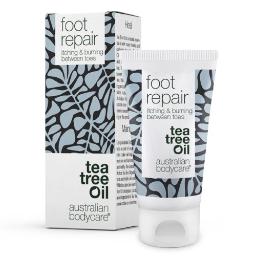 Fotvårdskräm mot klåda och brännande mellan tårna med tee tree-olja. Australiensiskt Bodycare-märke.