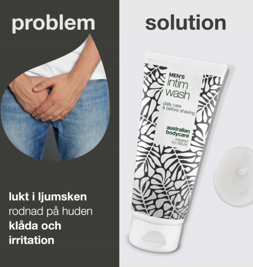 Problem: Smelly, itchy skin and irritation in the groin area. Solution: Men's intimate wash for daily care and hygiene.