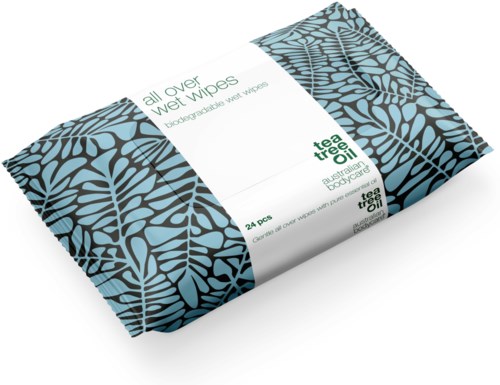 A box of aloe vera wet wipes with blue and black patterned packaging and green text.
