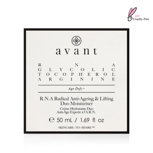Logotyp av Avantmärket för hudvård med produktdetaljer för anti-aging kräm och duo.