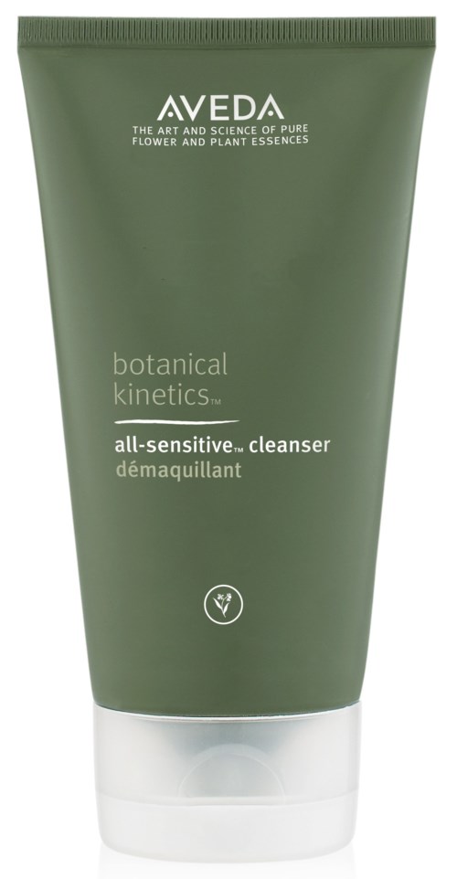 En grønn tube med Aveda botanical kinetics all-sensitive cleanser med hvit lokk.