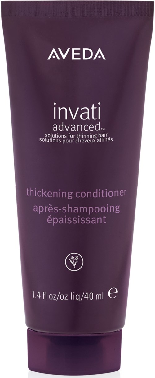 En lilla tube med Aveda Invati Advanced tykkgjørende balsam for tørt hår. Den inneholder 1,4 fl oz eller 40 ml.