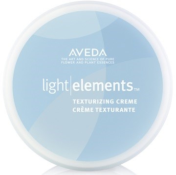 Ympyrävä liuotin, jossa lukee Aveda Light Elements ja kuvaus teksturisoivasta kermasta.