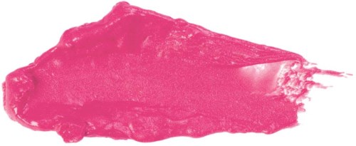 Rosa leppestiftflekk på hvit bakgrunn. Glatt med litt glans, ujevn kant.