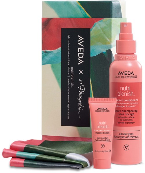 A set of hair care products with colorful packaging, including a spray bottle, a tube, and a box, for different hair needs.
