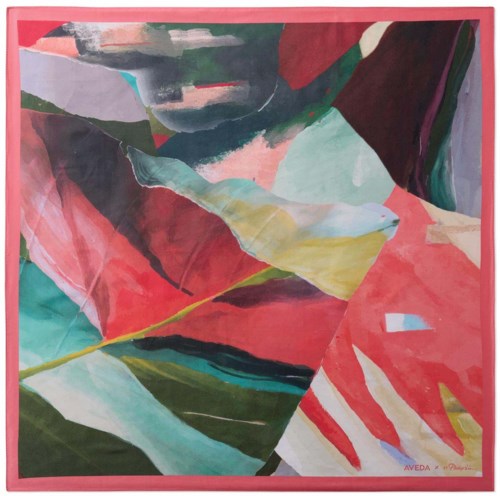 Abstract painting with vibrant colors and bold shapes, including red, green, yellow, and blue areas.