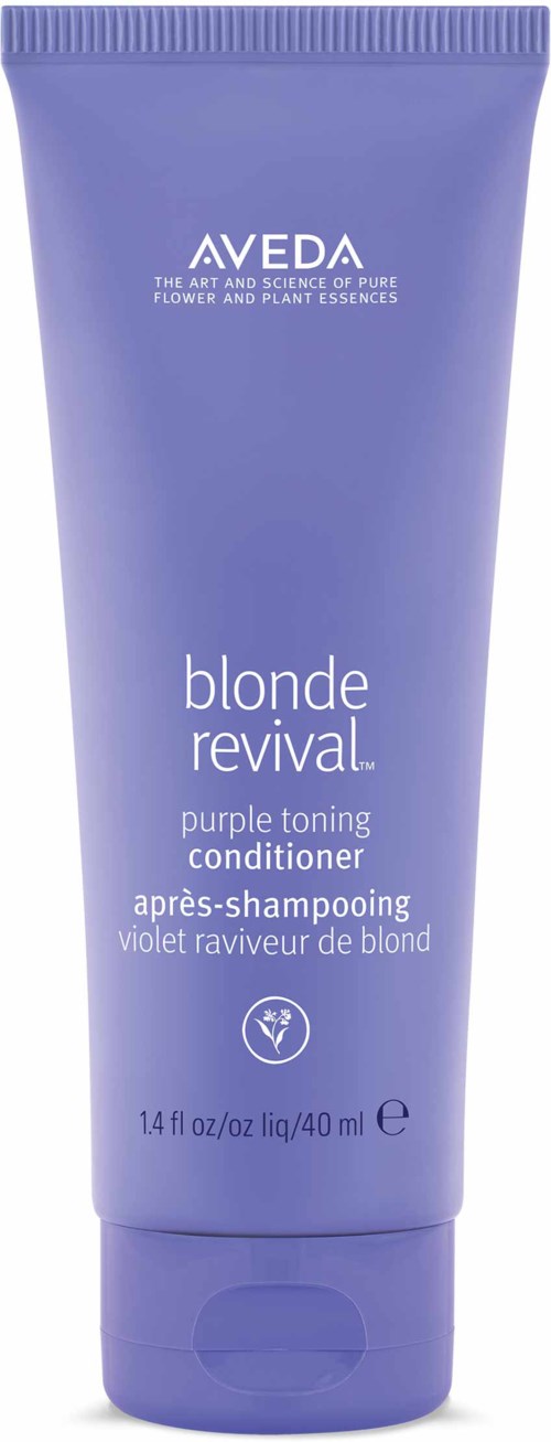 En lilla tube med Aveda Blonde Revival fiolett toningbalsam for blondt hår.
