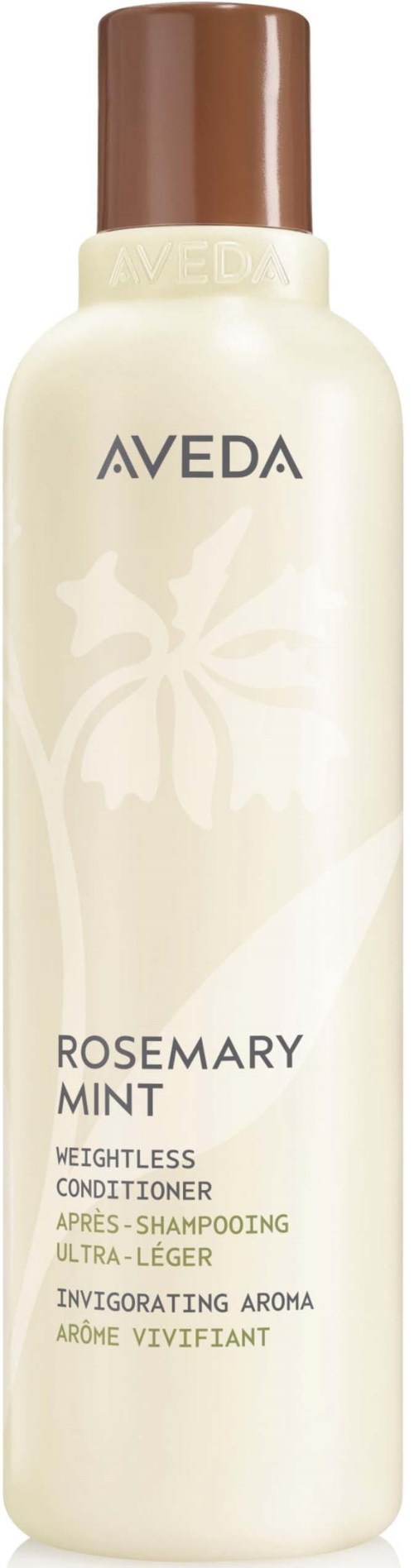 Aveda Rosemary Mint -käsispray, jossa ruskea korkki ja valkoinen etiketti.