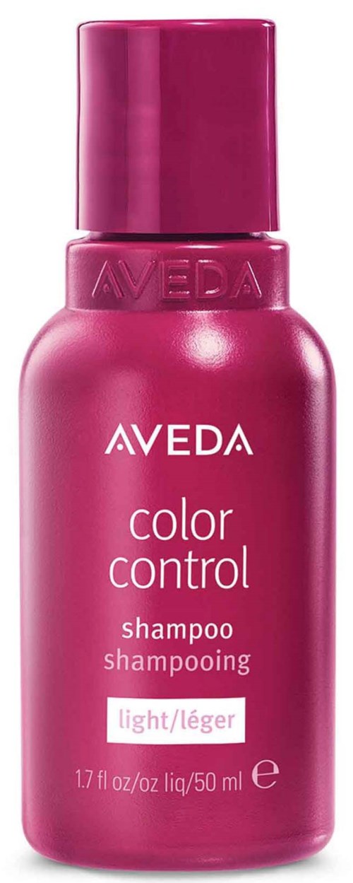 Vaaleanpunainen pullo Aveda Color Control sampoolle vaaleille hiuksille.