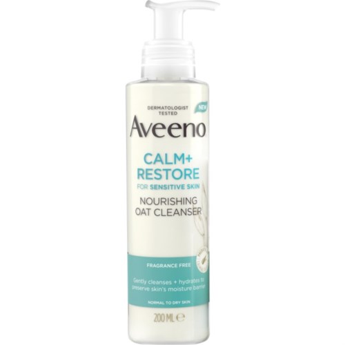 Flesje Aveeno Calm+Restore voedende haverschoonmaker voor gevoelige huid, fragrancevrij, 200 ml.