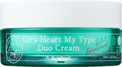 Ein grüner Behälter mit Cera-Heart Duo Cream und weißem Deckel, gekennzeichnet als fortschrittliche Therapie, 60 ml.