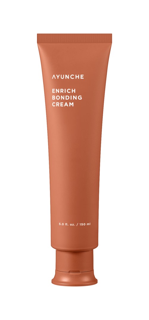 Brązowa tubka kremu do skóry o nazwie 'Ayunche Enrich Bonding Cream' z pojemnością 150 ml.