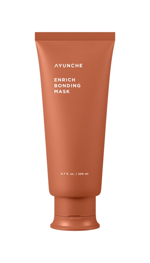 Brązowa tubka z napisem 'AYUNCHE ENRICH BONDING MASK' o pojemności 200 ml.