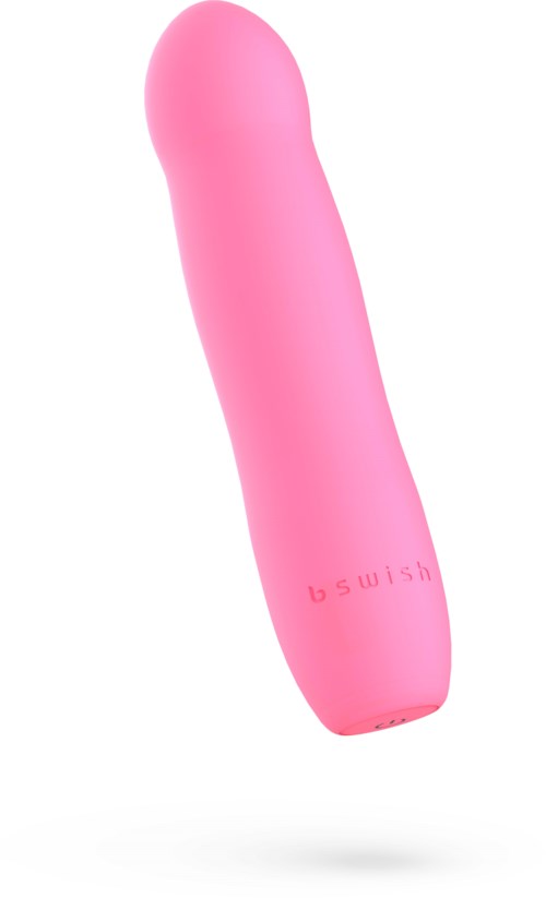 Een roze, gekromde voorwerp met de merknaam 'bswish', waarschijnlijk een persoonlijk massager of soortgelijk apparaat.