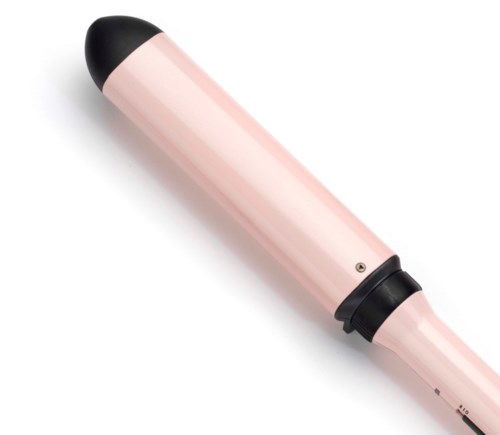 Een roze en zwarte apparaat, mogelijk een persoonlijk verzorgingshulpmiddel, met een ronde uiteinde en kleine controleknoppen.