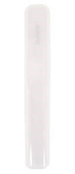 A tall, white, rectangular object with smooth surface, likely a modern electronic device or a sleek container.