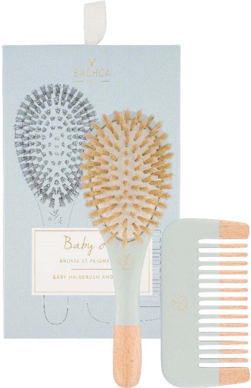 BACHCA Baby Kit Brush 100% boar small size + wooden comb Blue