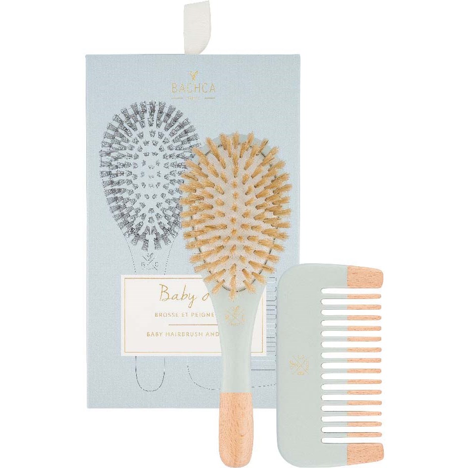BACHCA Baby Kit Brush 100% boar small size + wooden comb Blue