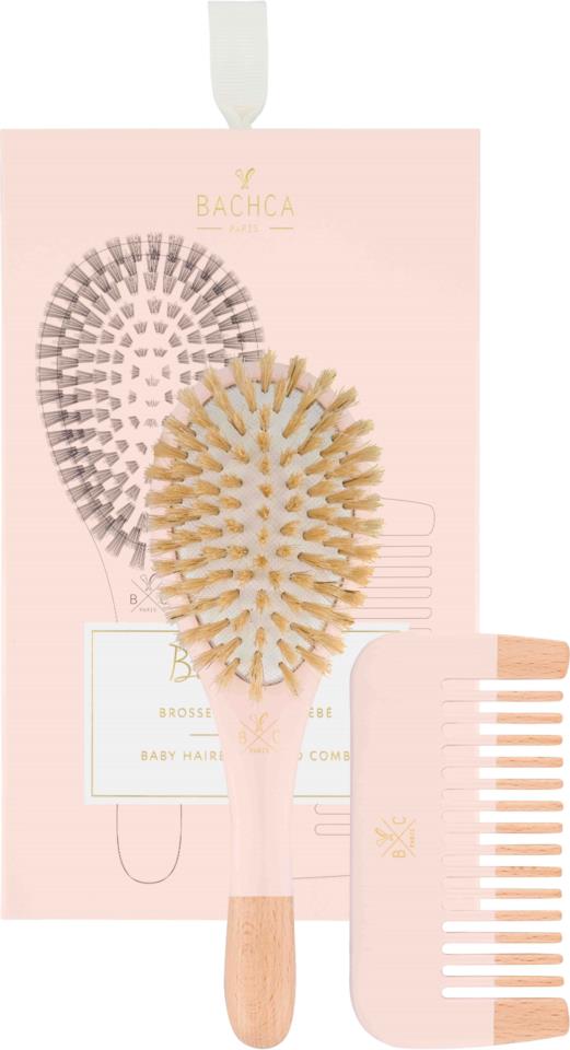 Bachca Baby Kit Pink Brush 100% boar small size + wooden comb