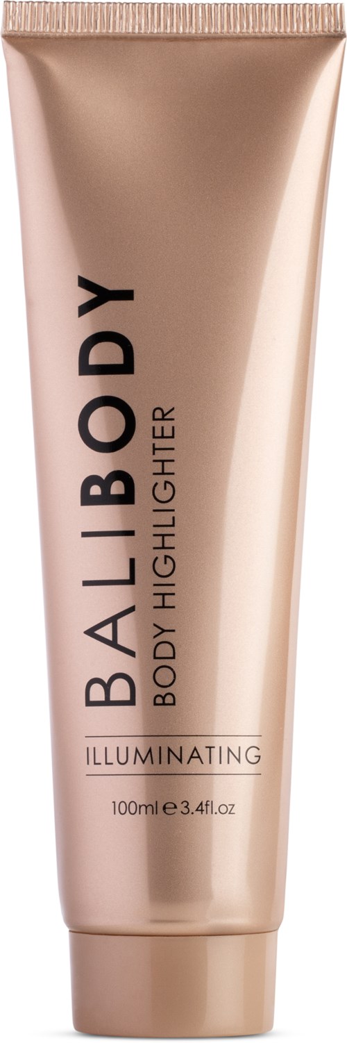 A beige tube of Body Highlighting Illuminating cream from Bali Body, 100ml, standing upright.