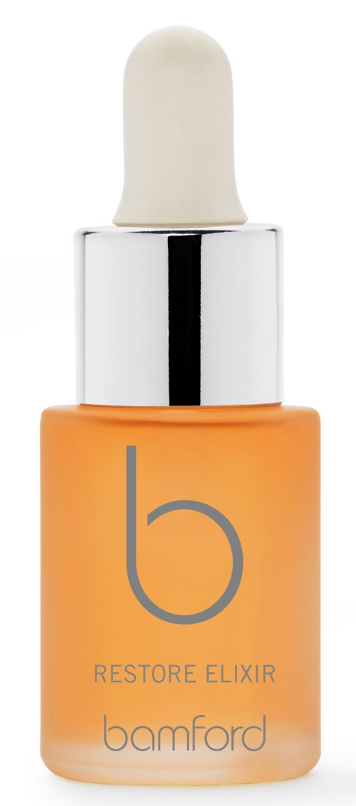 En liten oransje flaske med pipett, merket 'Restore Elixir' av Bamford.