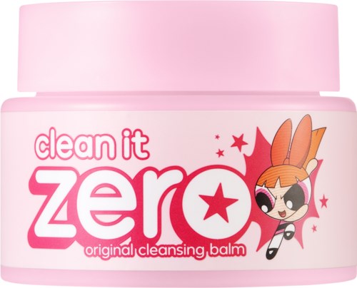 Pink container with a cartoon fox and the text "clean it zero original cleansing balm".