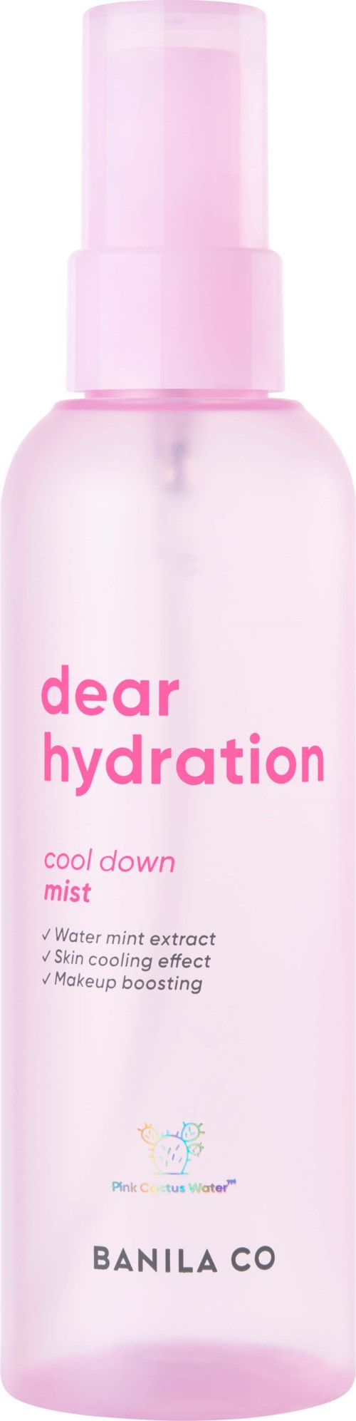 Rosa flaske med Dear Hydration kjølespray med vannmynte og hudpleiefordeler fra Banila Co.