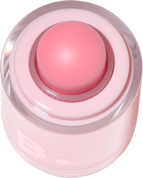 Ett rosa kosmetikförpackning med rund, slät lock och blank finish.