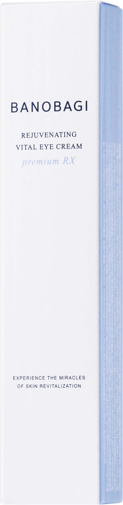 A tall, white box with blue accents, labeled Banobagi Vital Eye Cream for skin revitalization.