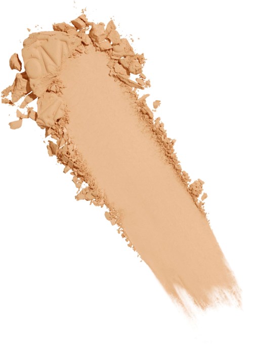 Beige-huultopuuteri on murskattu, ja sen jälki leviää alaspäin.