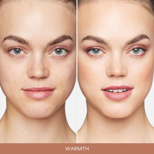 Before and after images showing improved skin, smoother and clearer complexion, related to skincare or makeup.